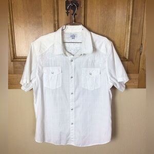 Women’s XXL Pila white neutral western pearl snap short sleeve cowgirl shirt